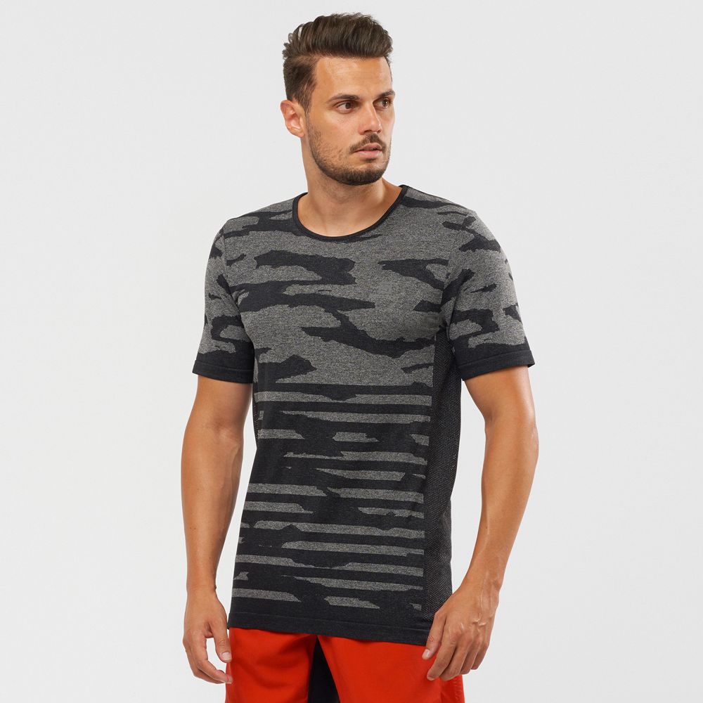 Salomon Singapore Mens T-shirts - XA CAMO TEE Black | 84610-RQYW